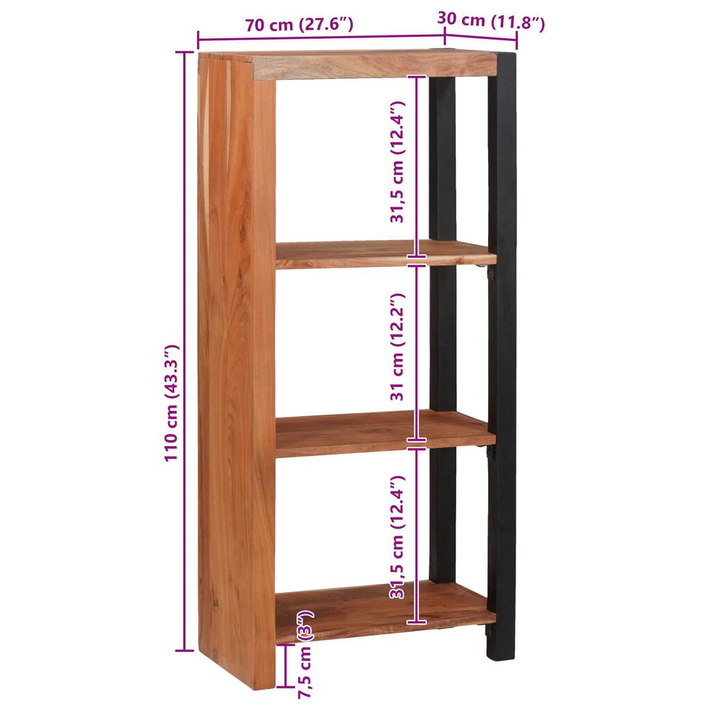 vidaXL Βιβλιοθήκη Καφέ, Μαύρο 50 x 30 x 110 εκ Στερεό Ξύλο Ακακίας
