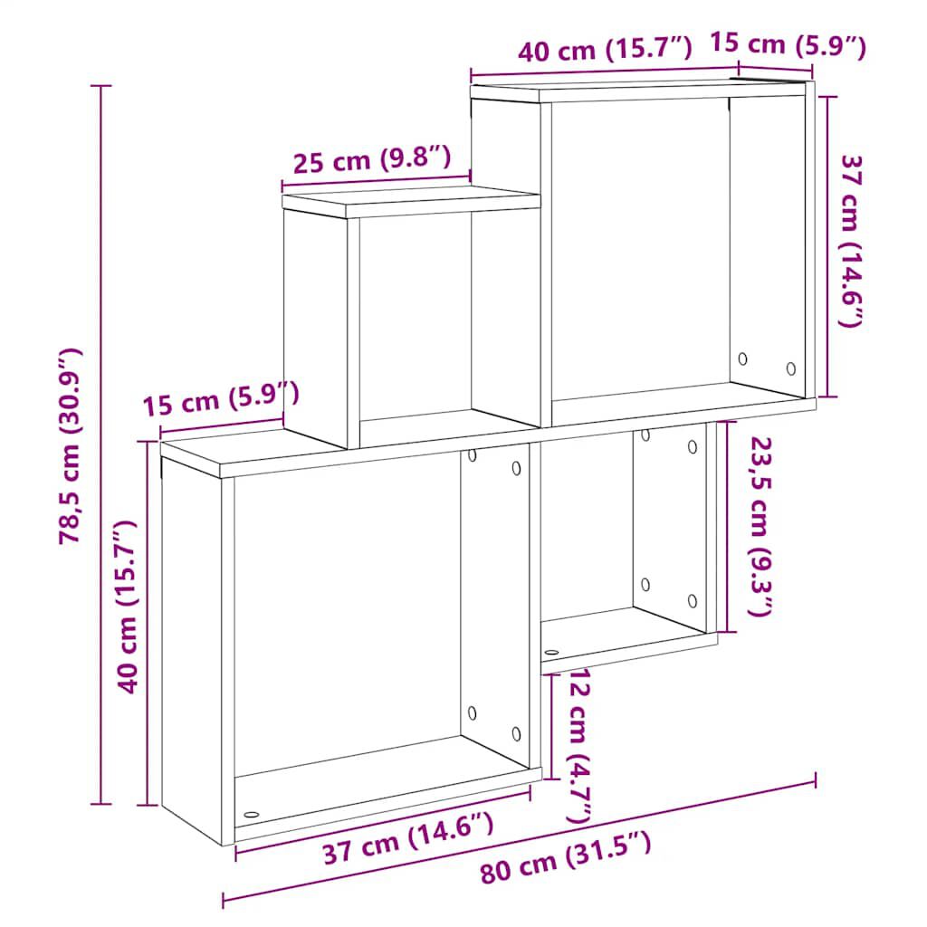 vidaXL Ράφι τοίχου Artisan Oak 80x15x78,5 cm Κατασκευασμένο ξύλο