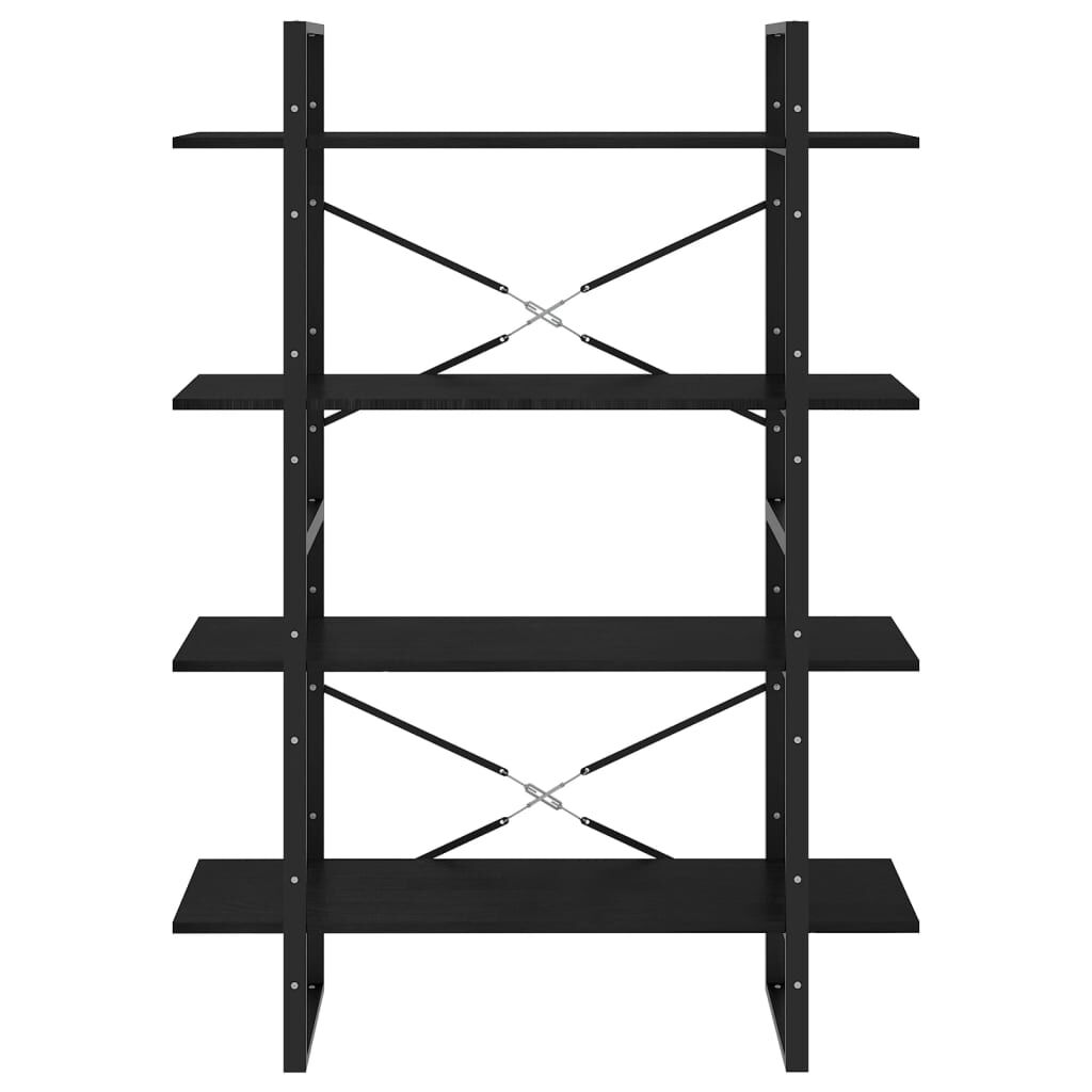 vidaXL Βιβλιοθήκη με 4 Ράφια Μαύρη 100x30x140 εκ. από Μασίφ Ξύλο Πεύκου
