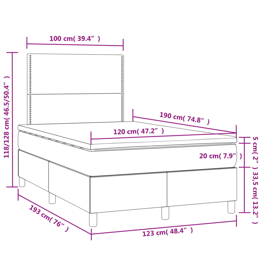 vidaXL Κρεβάτι Boxspring με Στρώμα & LED Γκρι 120x190 εκ. Συνθ. Δέρμα