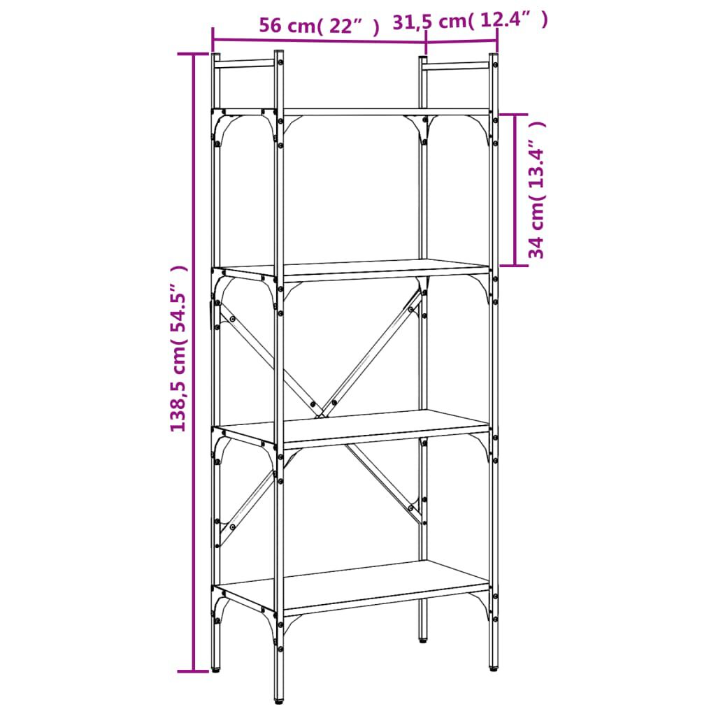 vidaXL Βιβλιοθήκη 4 Επιπέδων Γκρι Sonoma 56x31,5x138,5 εκ. Επεξ. Ξύλο