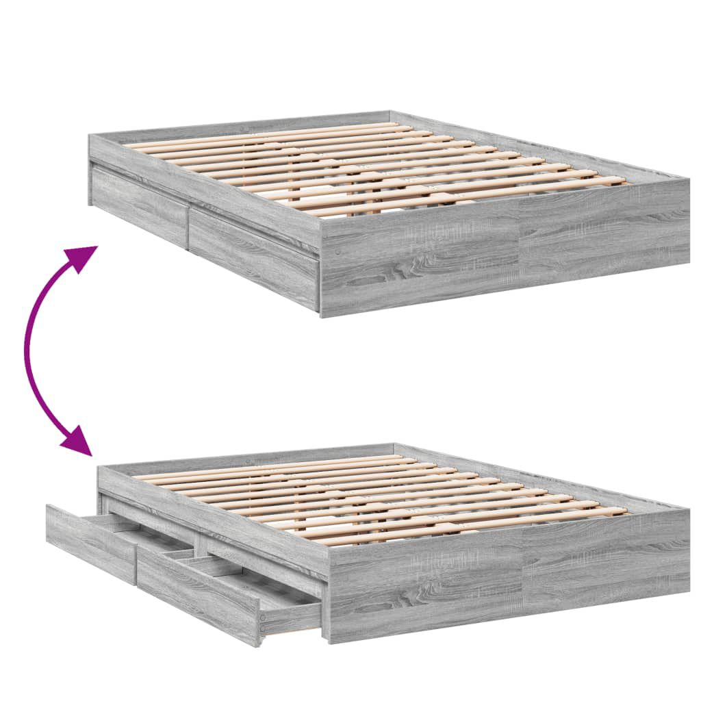 vidaXL Πλαίσιο Κρεβατιού με συρτάρια Γκρι sonoma 120x190εκ. Επεξ. Ξύλο