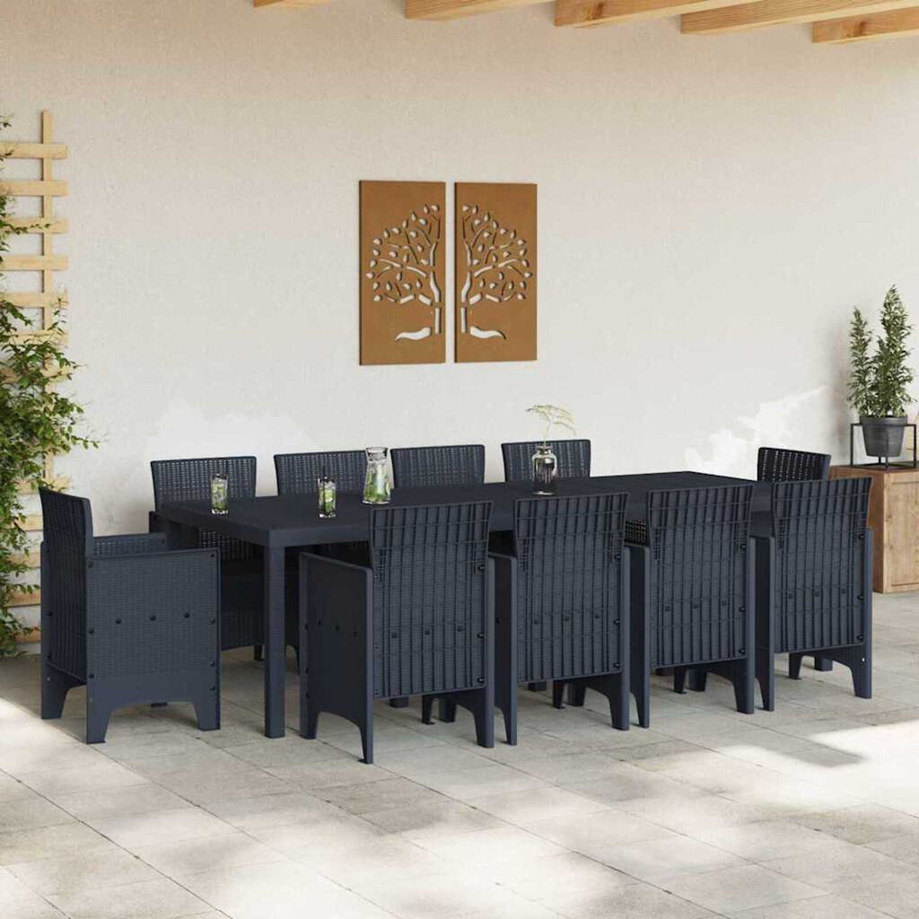 vidaXL Σέτ φαγητού για κήπο 11 pcs Ανθρακί Rattan Polt