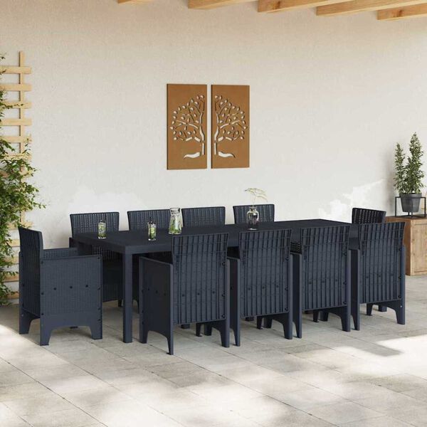 vidaXL Σέτ φαγητού για κήπο 11 pcs Ανθρακί Rattan Polt