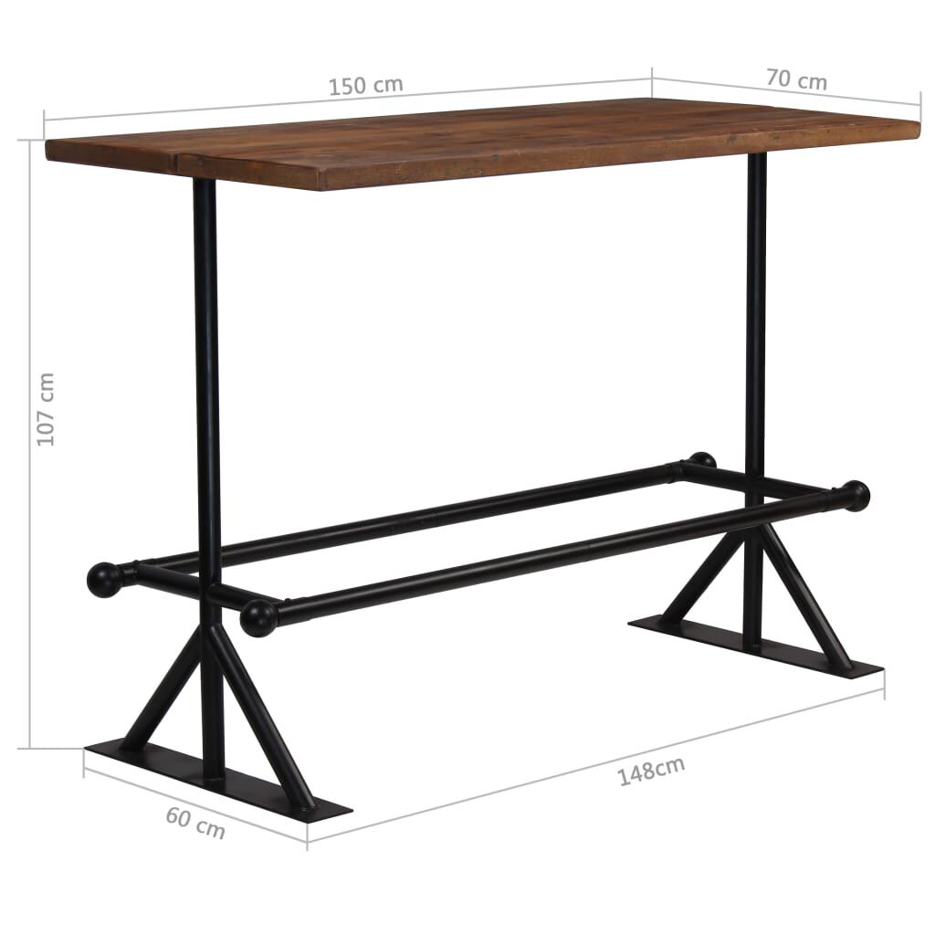 vidaXL Τραπέζι Μπαρ Σκούρο Καφέ 150x70x107 εκ. Μασίφ Ανακυκλωμένο Ξύλο