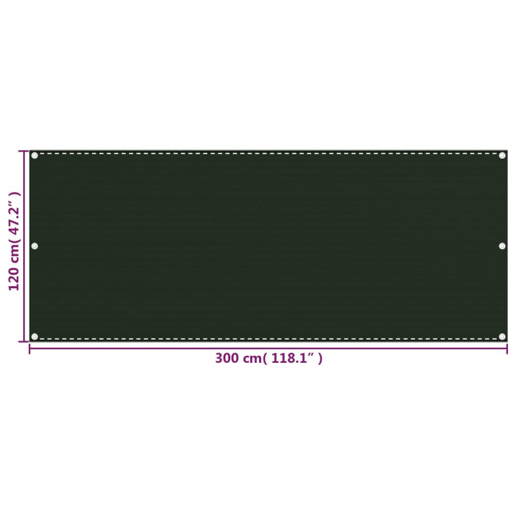vidaXL Διαχωριστικό Βεράντας Σκούρο Πράσινο 120 x 300 εκ. από HDPE