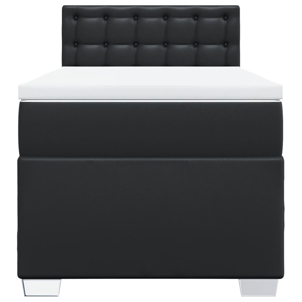 vidaXL Κρεβάτι Boxspring με Στρώμα Μαύρο 90x200εκ. από Συνθετικό Δέρμα