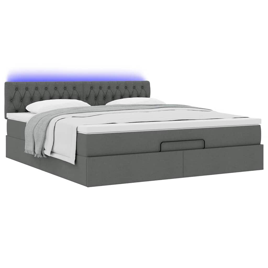 vidaXL Οθωμανικό κρεβάτι με στρώμα & LEDs Σκούρο γκρι 160x200cm ύφασμα