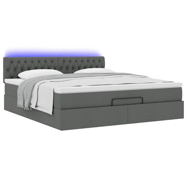 vidaXL Οθωμανικό κρεβάτι με στρώμα & LEDs Σκούρο γκρι 160x200cm ύφασμα