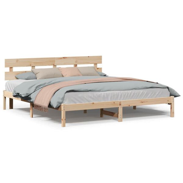 vidaXL Σκελετός Κρεβατιού Καφέ 200 x 200 cm Μασίφ ξύλο πεύκου