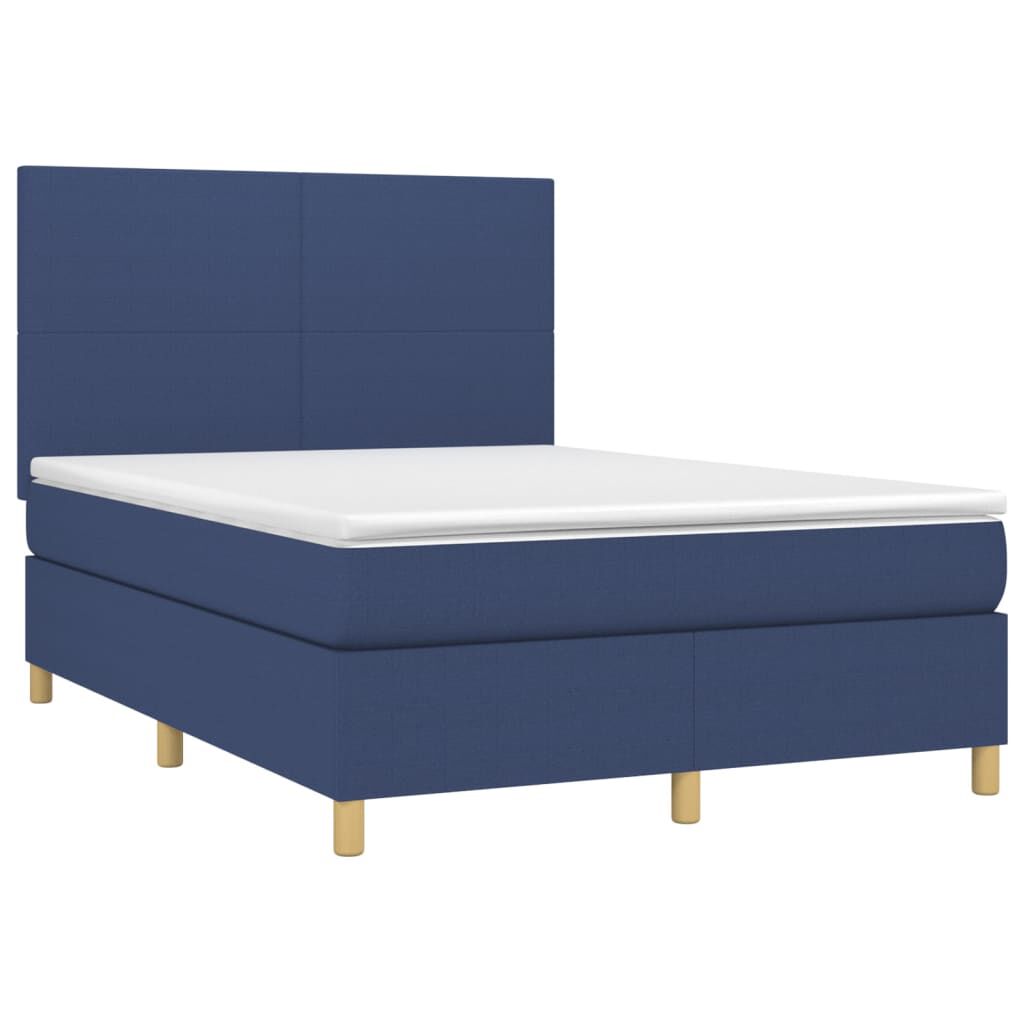 vidaXL Κρεβάτι Boxspring με Στρώμα & LED Μπλε 140x190 εκ. Υφασμάτινο