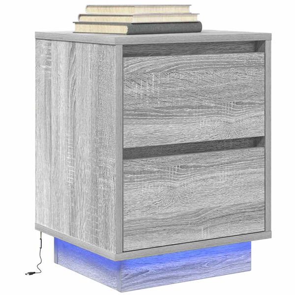 vidaXL Κομοδίνο με φώτα LED Γκρι Sonoma 38x34x50 cm