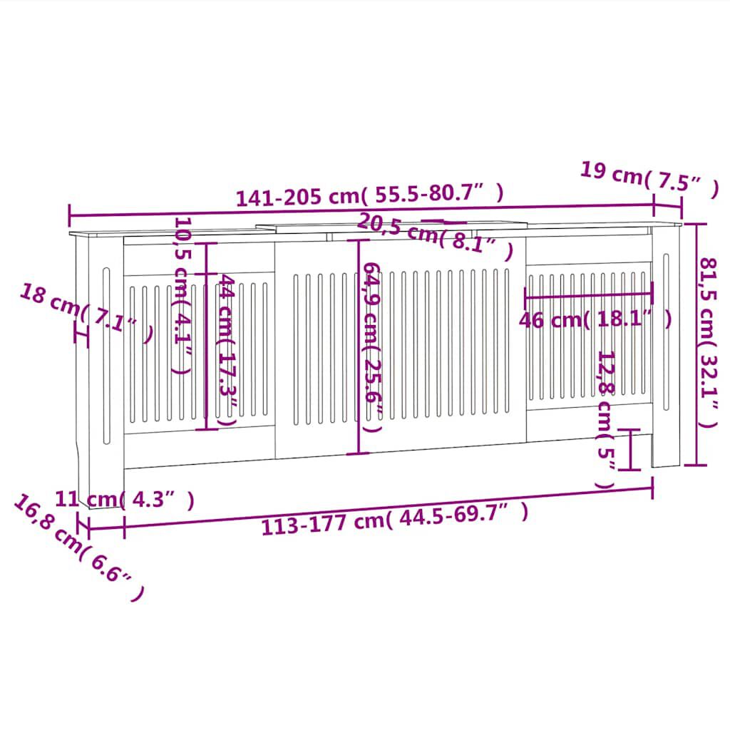 vidaXL Κάλυμμα Καλοριφέρ Γκρι 205 εκ. από MDF