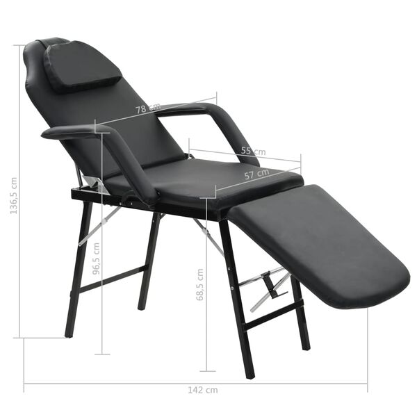 vidaXL Καρέκλα Αισθητικής Φορητή Μαύρη 185x78x76 εκ. Συνθετικό Δέρμα