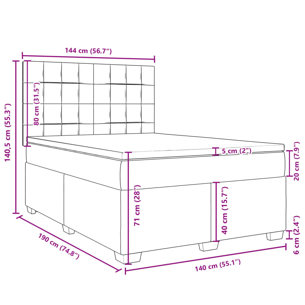 vidaXL Κρεβάτι Boxspring με Στρώμα Σκούρο Γκρι 140x190 εκ. Υφασμάτινο