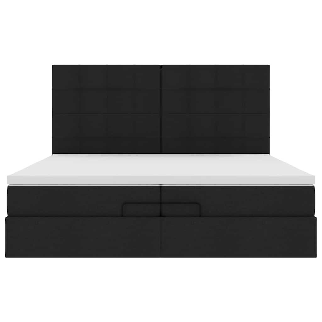 vidaXL Οθωμανικό κρεβάτι με στρώματα & LEDs Μαύρο 200x200cm ύφασμα