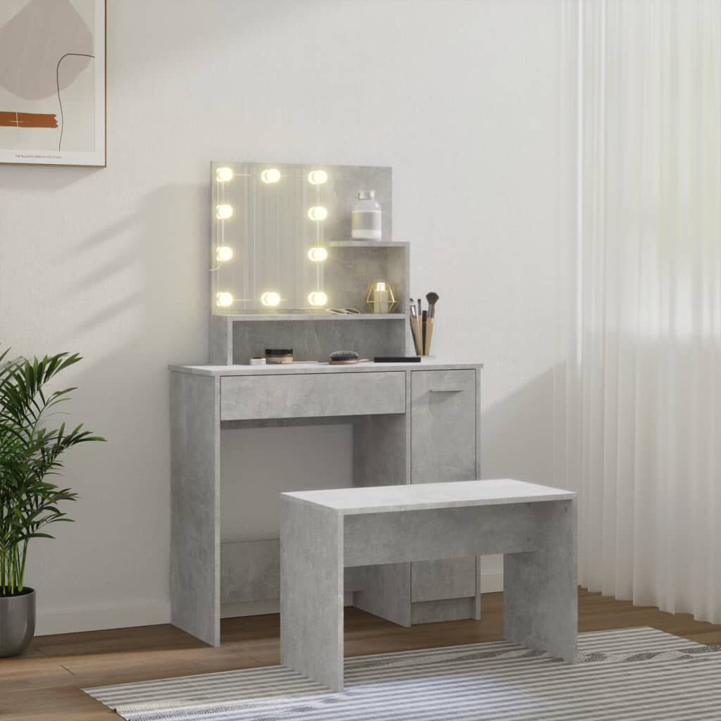 vidaXL Μπουντουάρ Σετ με LED Γκρι σκυροδέματος από Επεξεργασμένο Ξύλο