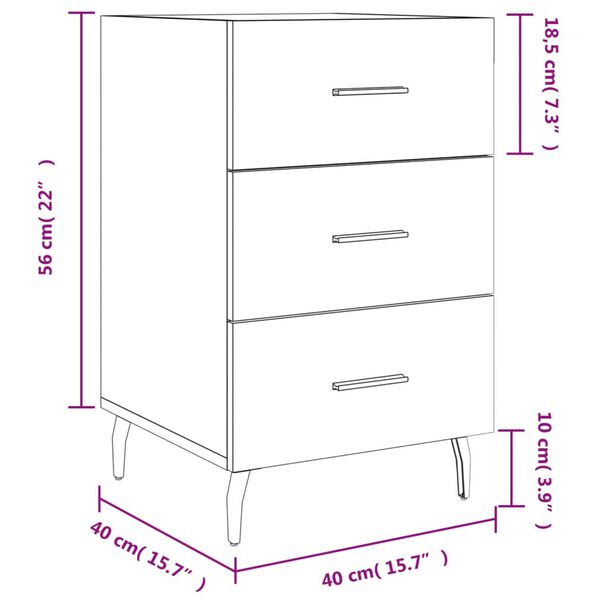 vidaXL Κομοδίνο Γυαλ. Λευκό 40 x 40 x 66 εκ. από Επεξεργασμένο Ξύλο