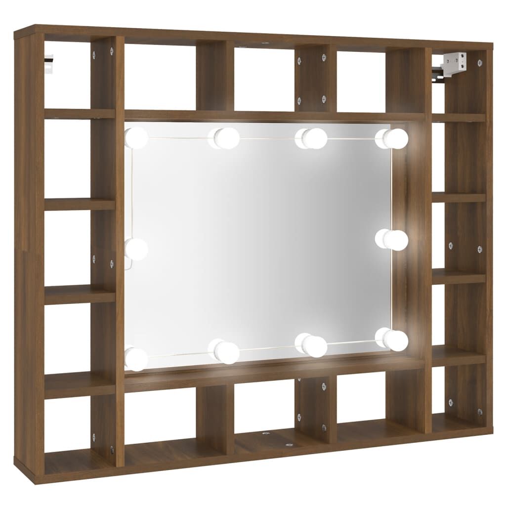 vidaXL Έπιπλο Καθρέπτη με LED Καφέ Δρυς 91x15x76,5 εκ.