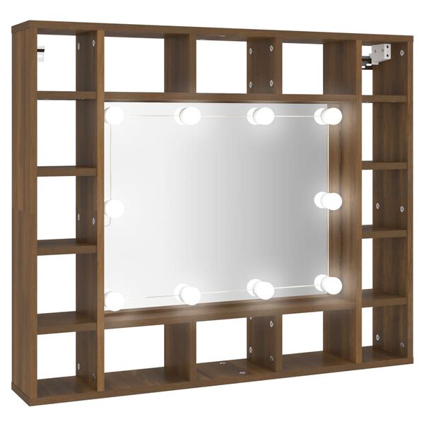 vidaXL Έπιπλο Καθρέπτη με LED Καφέ Δρυς 91x15x76,5 εκ.