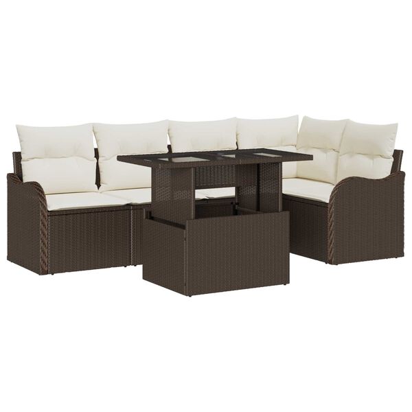 vidaXL Σετ Καναπέ Κήπου με μαξιλάρι 6 pcs Καφέ Πολυ ράταν