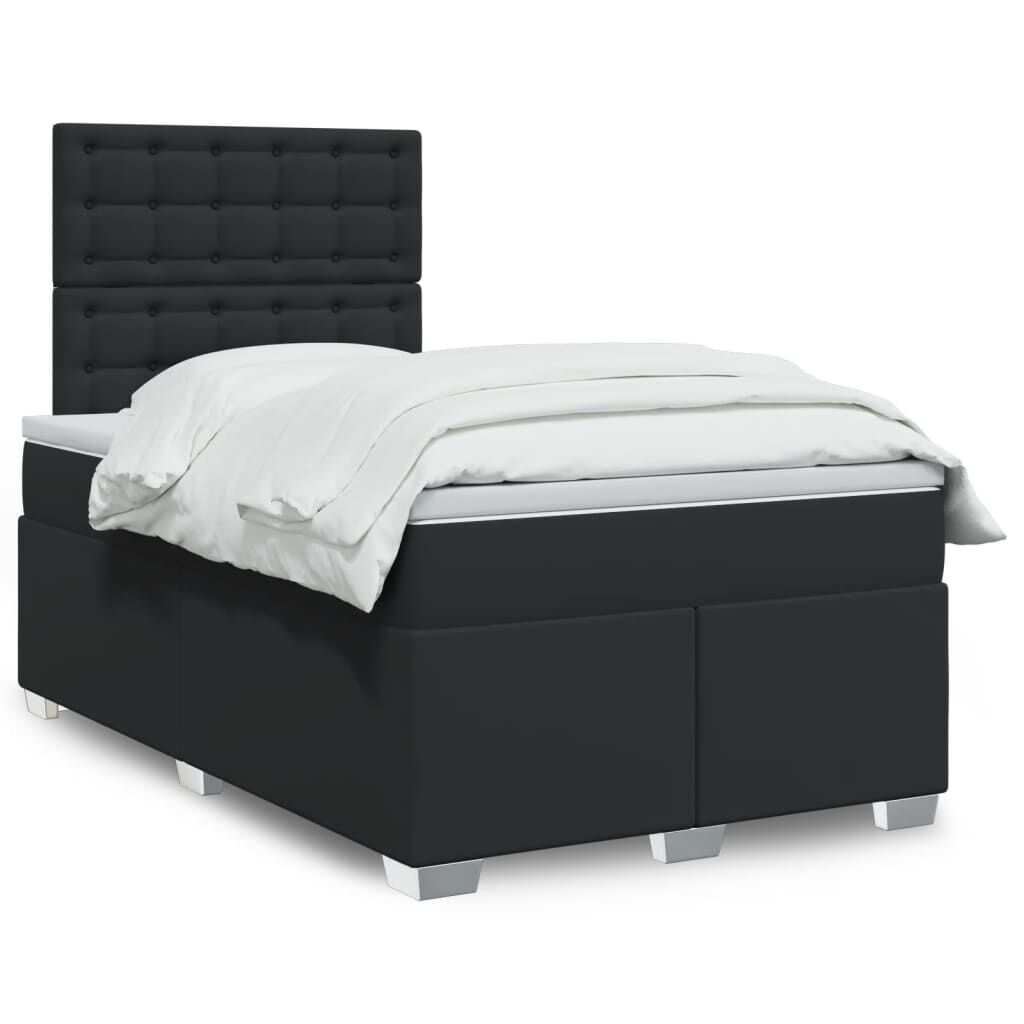 vidaXL Κρεβάτι Boxspring με Στρώμα Μαύρο 120x190εκ.από Συνθετικό Δέρμα