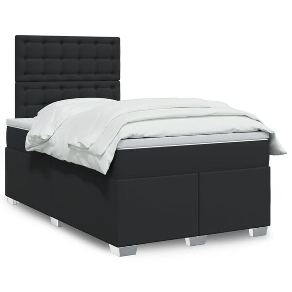 vidaXL Κρεβάτι Boxspring με Στρώμα Μαύρο 120x190εκ.από Συνθετικό Δέρμα
