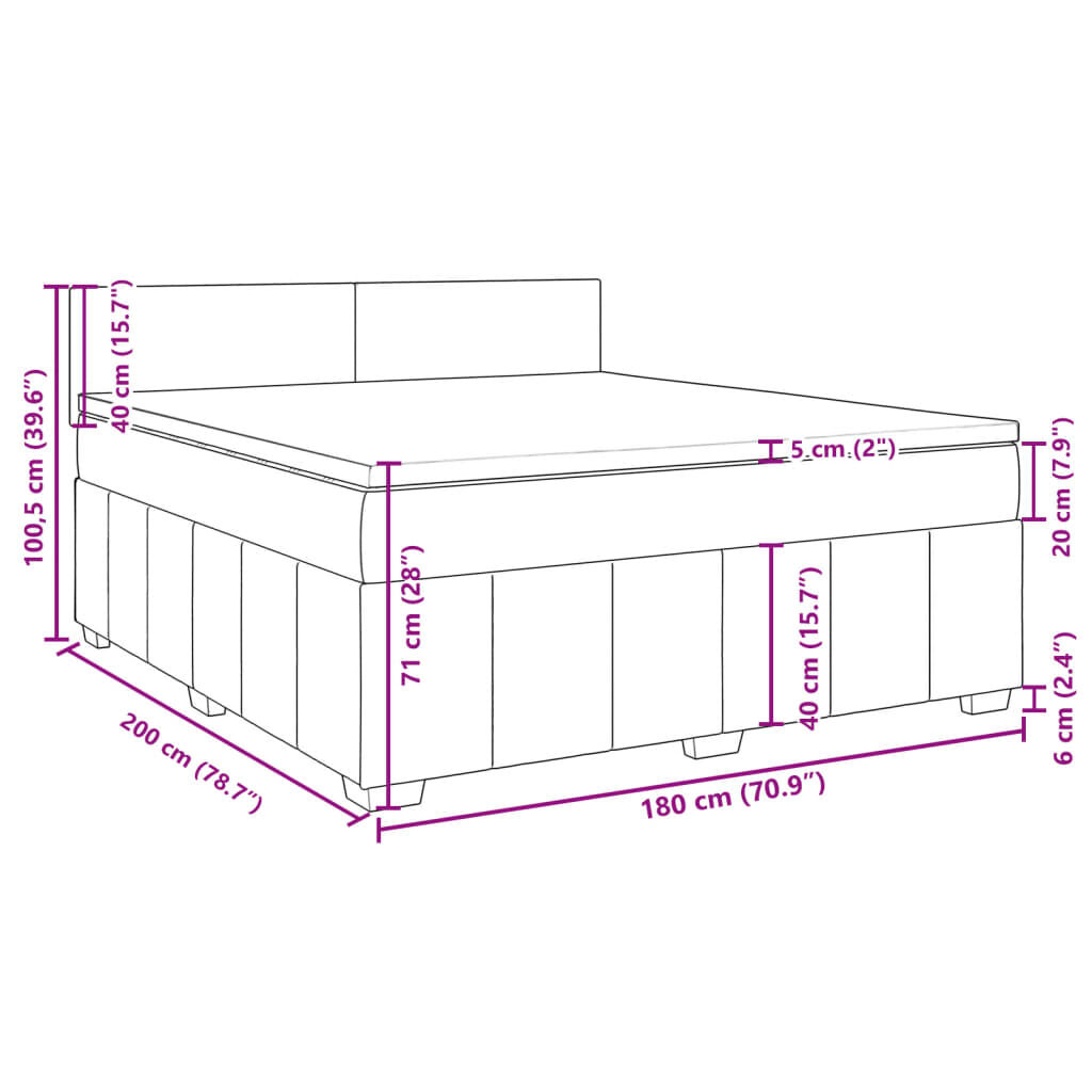 vidaXL Κρεβάτι Boxspring με Στρώμα Κρεμ 180x200 εκ. Υφασμάτινο