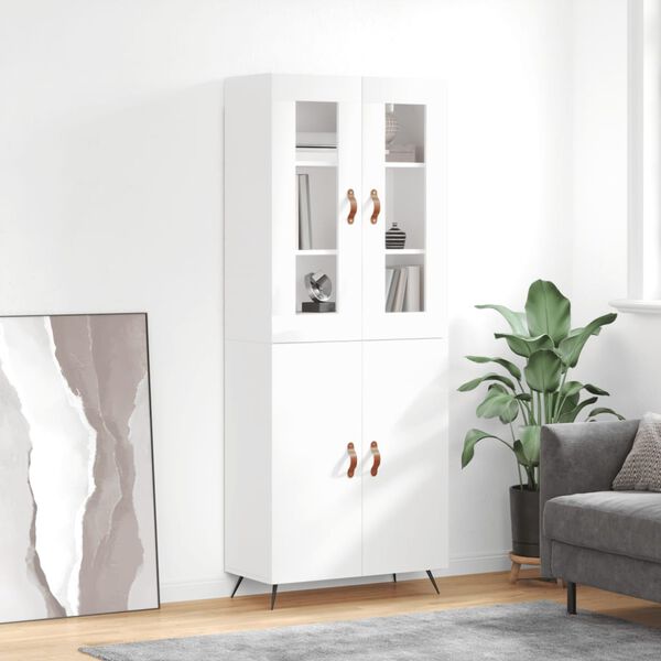 vidaXL Ντουλάπι Γυαλιστερό Λευκό 69,5x34x180 εκ. Επεξεργασμένο Ξύλο