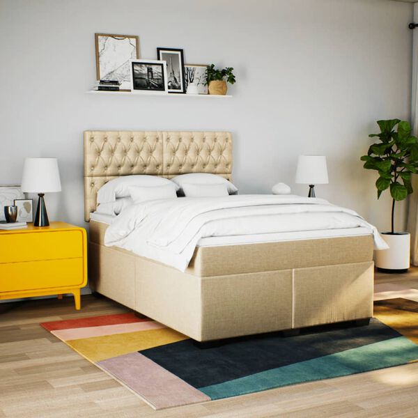 vidaXL &Kappa;&rho;&epsilon;&beta;ά&tau;&iota; Boxspring &mu;&epsilon; &Sigma;&tau;&rho;ώ&mu;&alpha; &Kappa;&rho;&epsilon;&mu; 140x190 &epsilon;&kappa;. &Upsilon;&phi;&alpha;&sigma;&mu;ά&tau;&iota;&nu;&omicron;