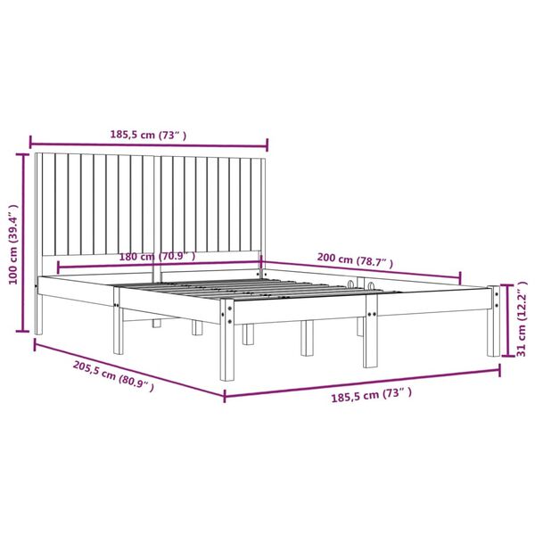 vidaXL Πλαίσιο Κρεβατιού 180 x 200 εκ. Μασίφ Ξύλο Super King Size