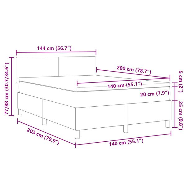vidaXL Κρεβάτι με Βάση και Στρώμα & Φως LED Γκρι 140x200 cm Ύφασμα Κορδούρα