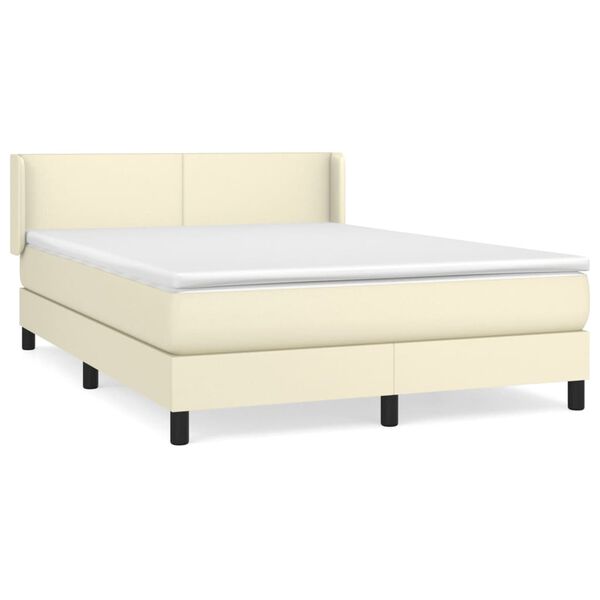 vidaXL Κρεβάτι Boxspring με Στρώμα Κρεμ 140x190εκ. από Συνθετικό Δέρμα