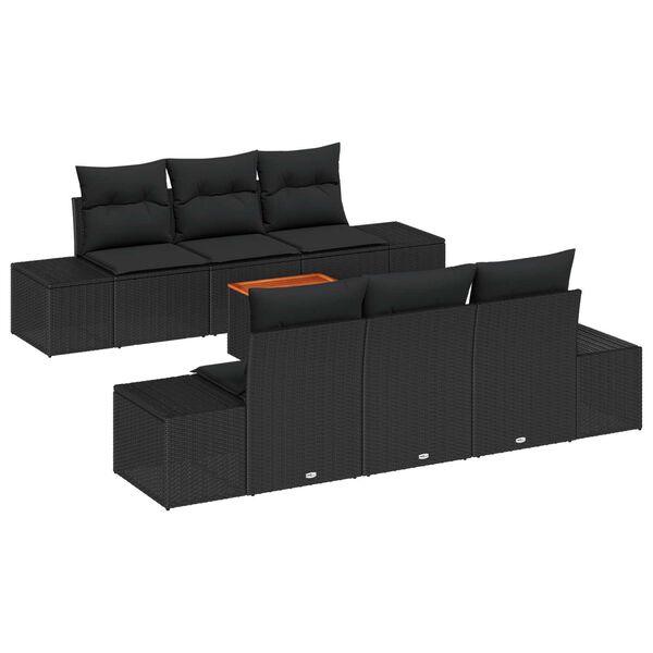 vidaXL Σετ Καναπέ Κήπου με μαξιλάρι 7 pcs Μαύρο Πολυ ράταν