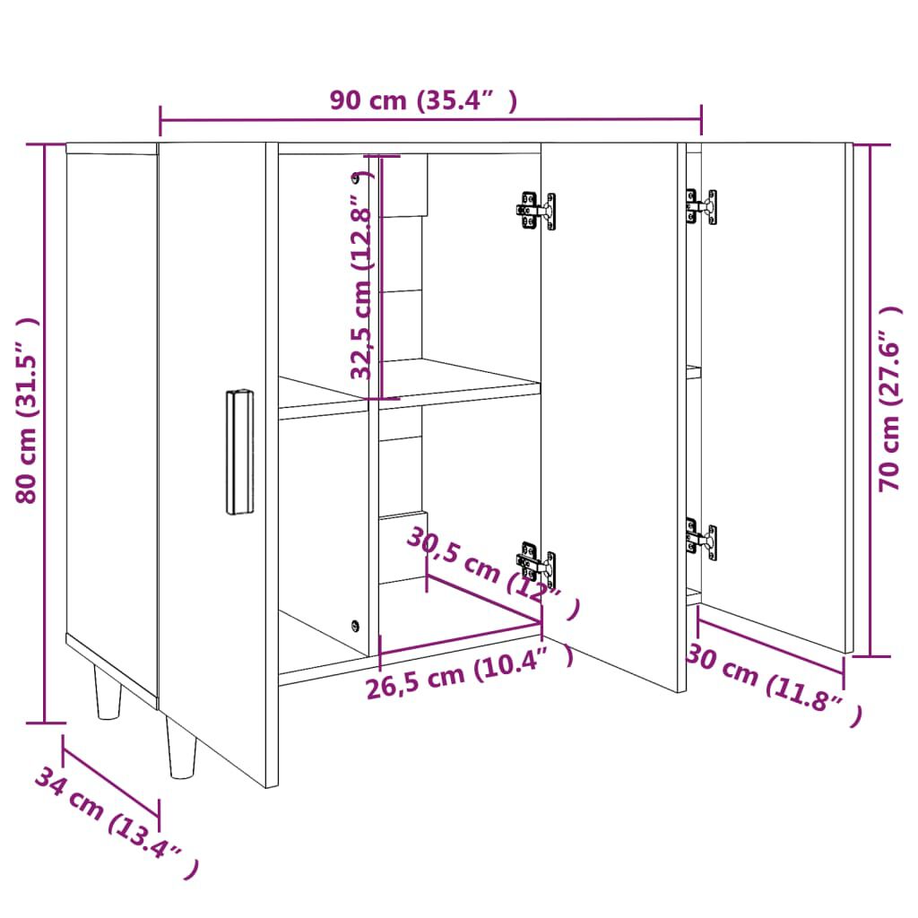 vidaXL Ντουλάπι Γκρι Σκυροδέματος 90x34x80 εκ. Επεξεργασμένο Ξύλο