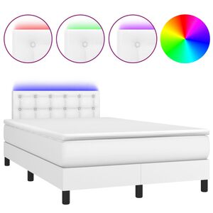 vidaXL Κρεβάτι Boxspring με Στρώμα & LED Λευκό 120x200 εκ. Συνθ. Δέρμα