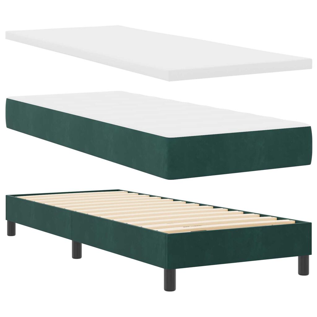 vidaXL Κρεβάτι Box Spring με Στρώμα Σκούρο Πράσινο 80x200 cm Βελούδο