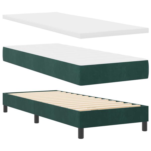 vidaXL Κρεβάτι Box Spring με Στρώμα Σκούρο Πράσινο 80x200 cm Βελούδο