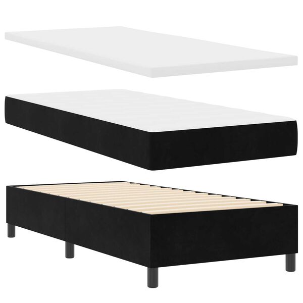 vidaXL Κρεβάτι Box Spring με Στρώμα & LED Μαύρο 80x200 εκ Βελούδο