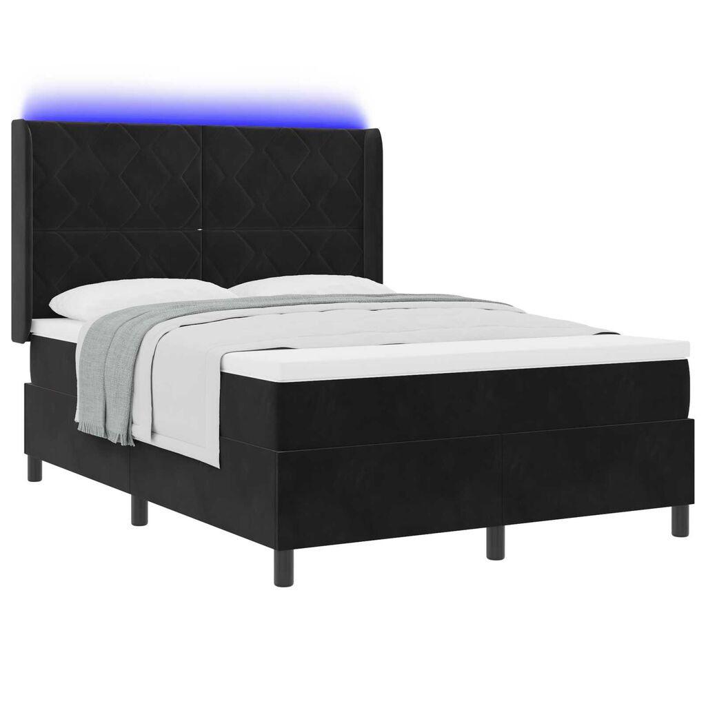 vidaXL Κρεβάτι με Σκηνίωμα και Στρώμα & LED Μαύρο 140x200 εκ. Βελούδο