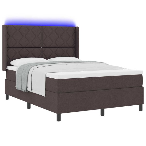 VidaXL Κρεβάτι Box Spring με Στρώμα & LED Καφέ Σκούρο 140x190 εκ. Υφασμάτινο