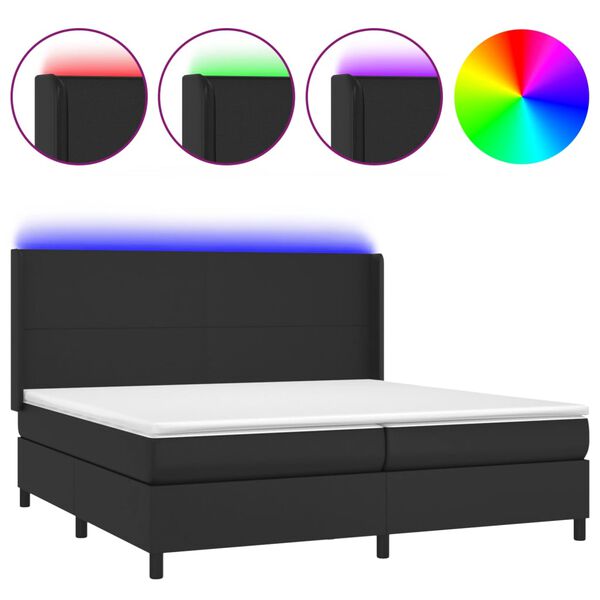 vidaXL Κρεβάτι Boxspring με Στρώμα & LED Μαύρο 200x200 εκ. Συνθ. Δέρμα
