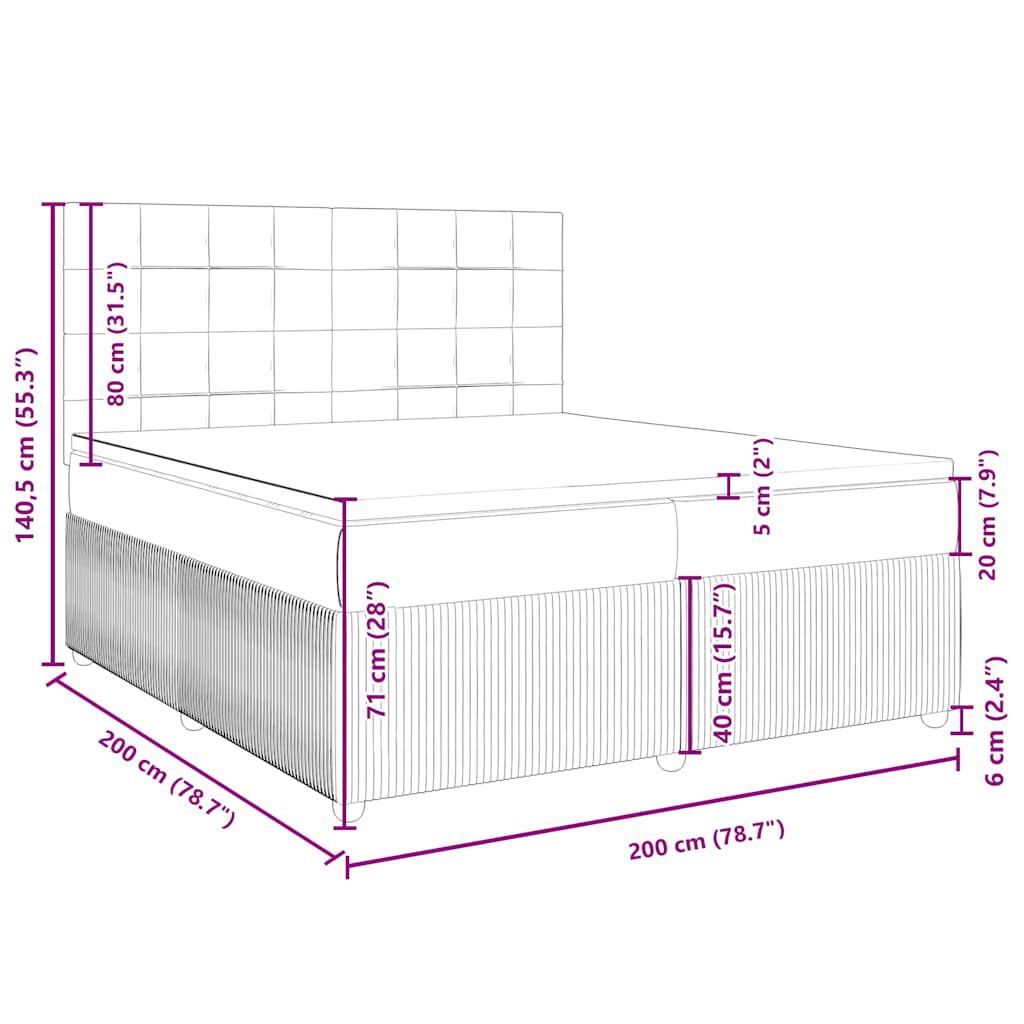 vidaXL Κρεβάτι Boxspring με Στρώμα Σκούρο Γκρι 200x200 εκ. Υφασμάτινο