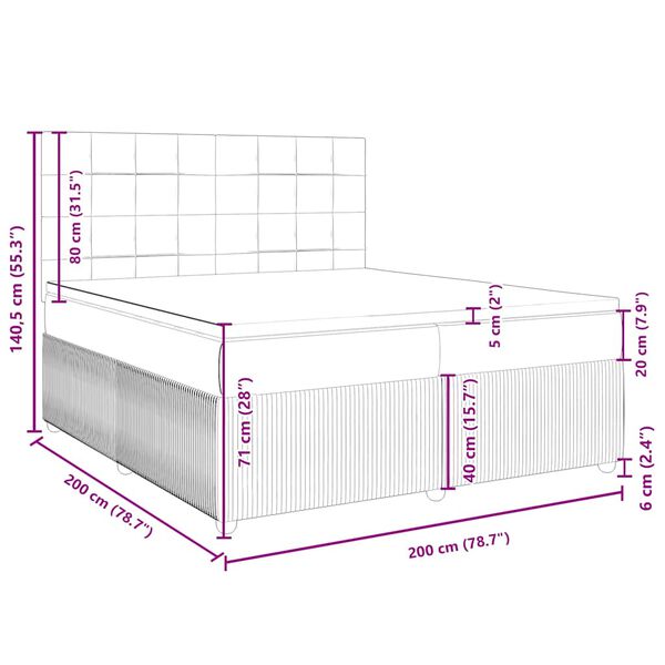 vidaXL Κρεβάτι Boxspring με Στρώμα Σκούρο Γκρι 200x200 εκ. Υφασμάτινο