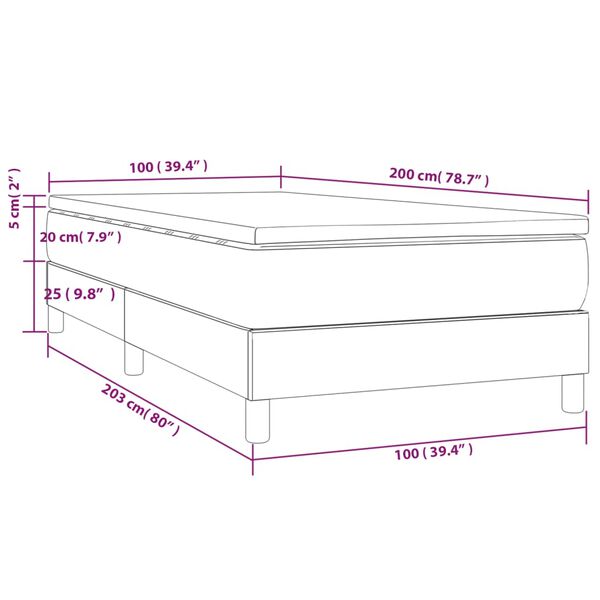 vidaXL Κρεβάτι Boxspring με Στρώμα Σκούρο Γκρι 100x200 εκ. Υφασμάτινο