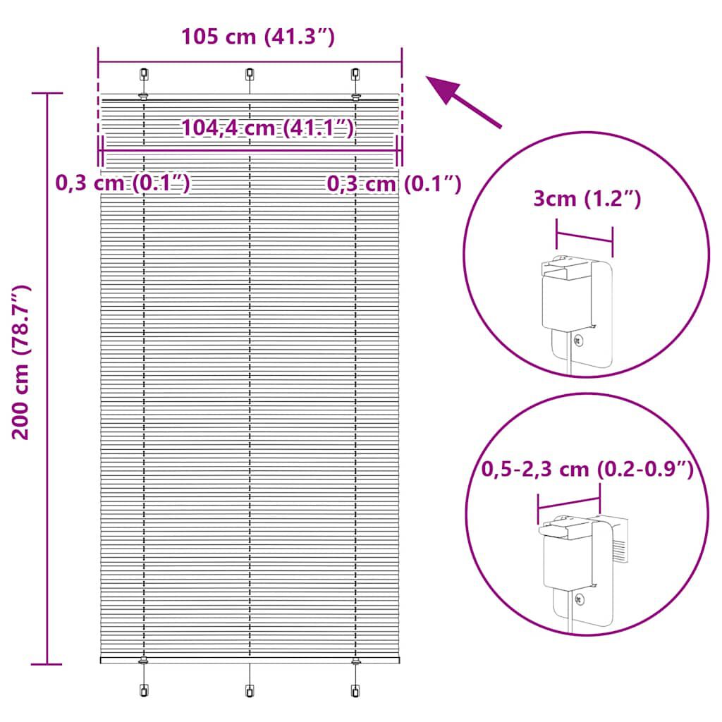 vidaXL Πλισέ περσίδα Μαύρο 105x200 cm Πλάτος υφάσματος 104,4 cm