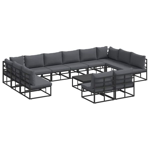 vidaXL Σετ Καναπέ Κήπου με μαξιλάρι 13 pcs Μαύρο Αλουμίνιο