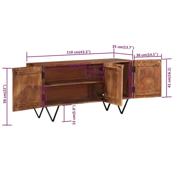 vidaXL Μπουφές 110 x 35 x 56 εκ. από Μασίφ Ξύλο Μάνγκο