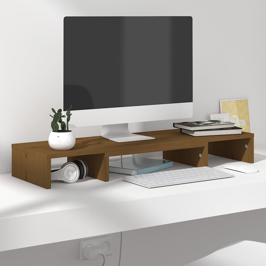 vidaXL Βάση Οθόνης Καφέ Μελί 80 x 24 x 10,5 εκ. από Μασίφ Ξύλο Πεύκου