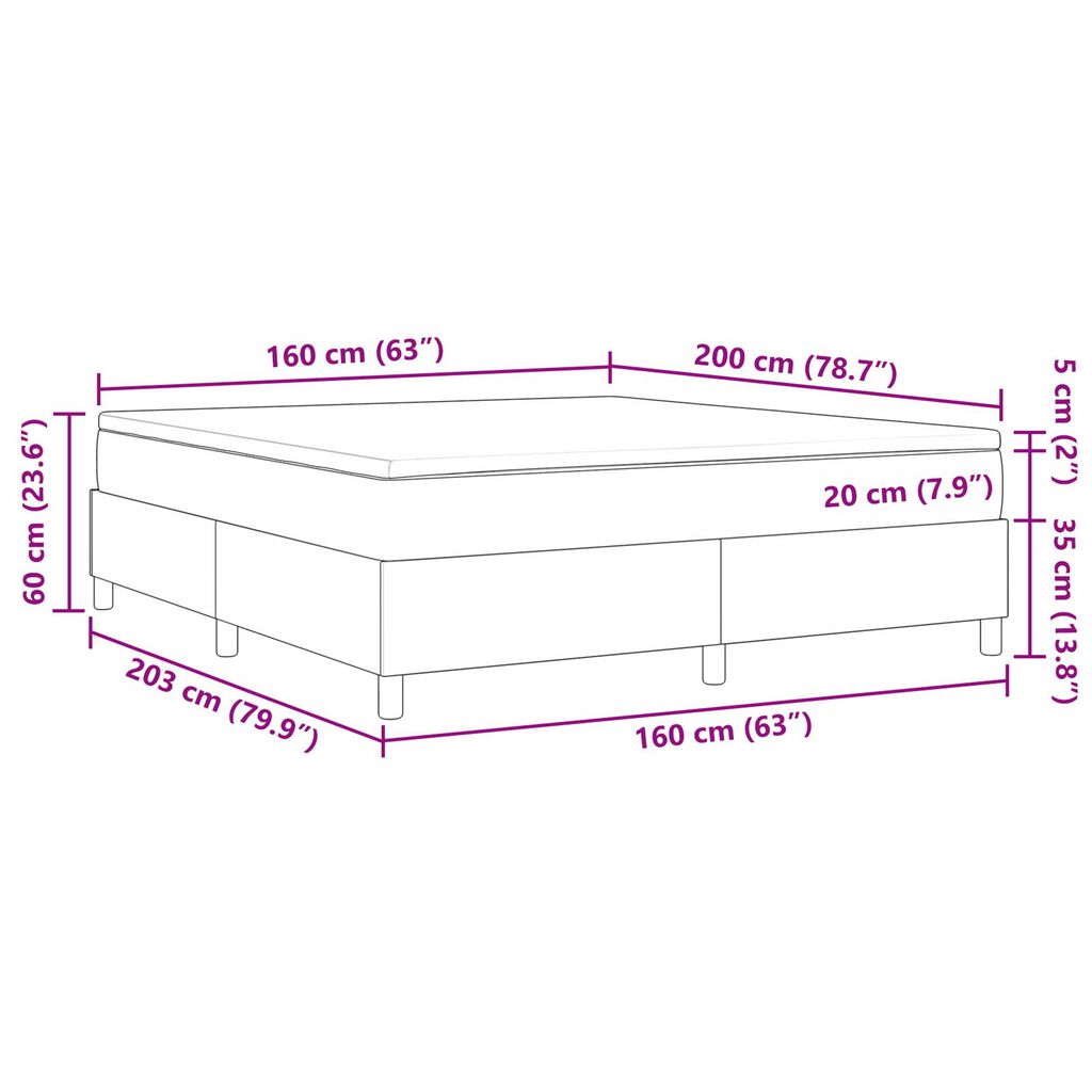 vidaXL Κρεβάτι Box Spring με Στρώμα Γκρι 160x200 εκ Κοτλέ Ύφασμα